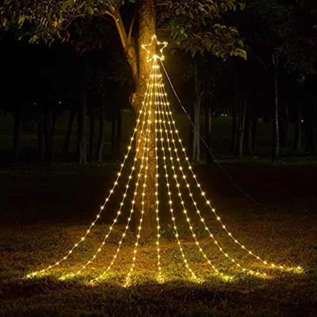 Desidiya® Star String Waterfall LED Lights – Tree Fairy Lights with Top Star, Perfect for Indoor & Outdoor Display