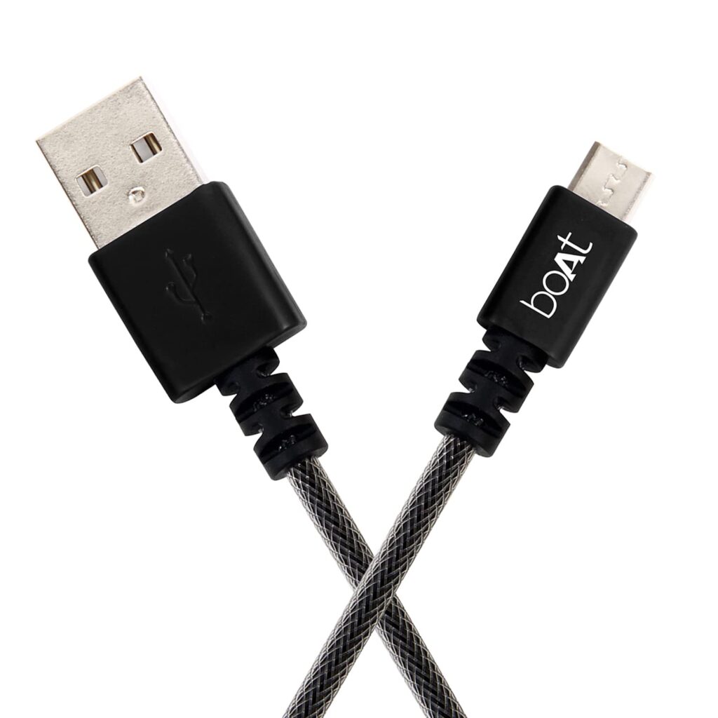 boAt Micro USB 500 Indestructible Nylon Braided Micro USB to USB Tangle free cable, 1.5 Meter (5 Feet) – Black