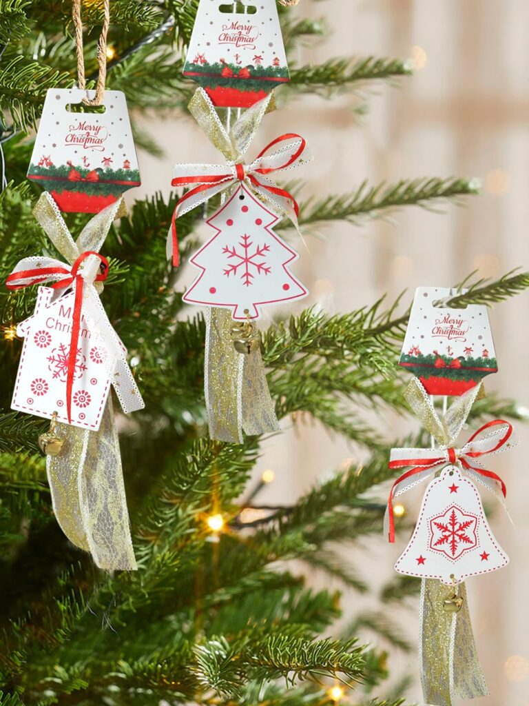 TIED RIBBONS Set of 3 Christmas Tree Decoration Items Bells Wall Door Tree Hanging Ornaments Props Xmas Accessories (White, 22.8 cm x 8.8 cm) – Christmas Decorations Items for Home Church