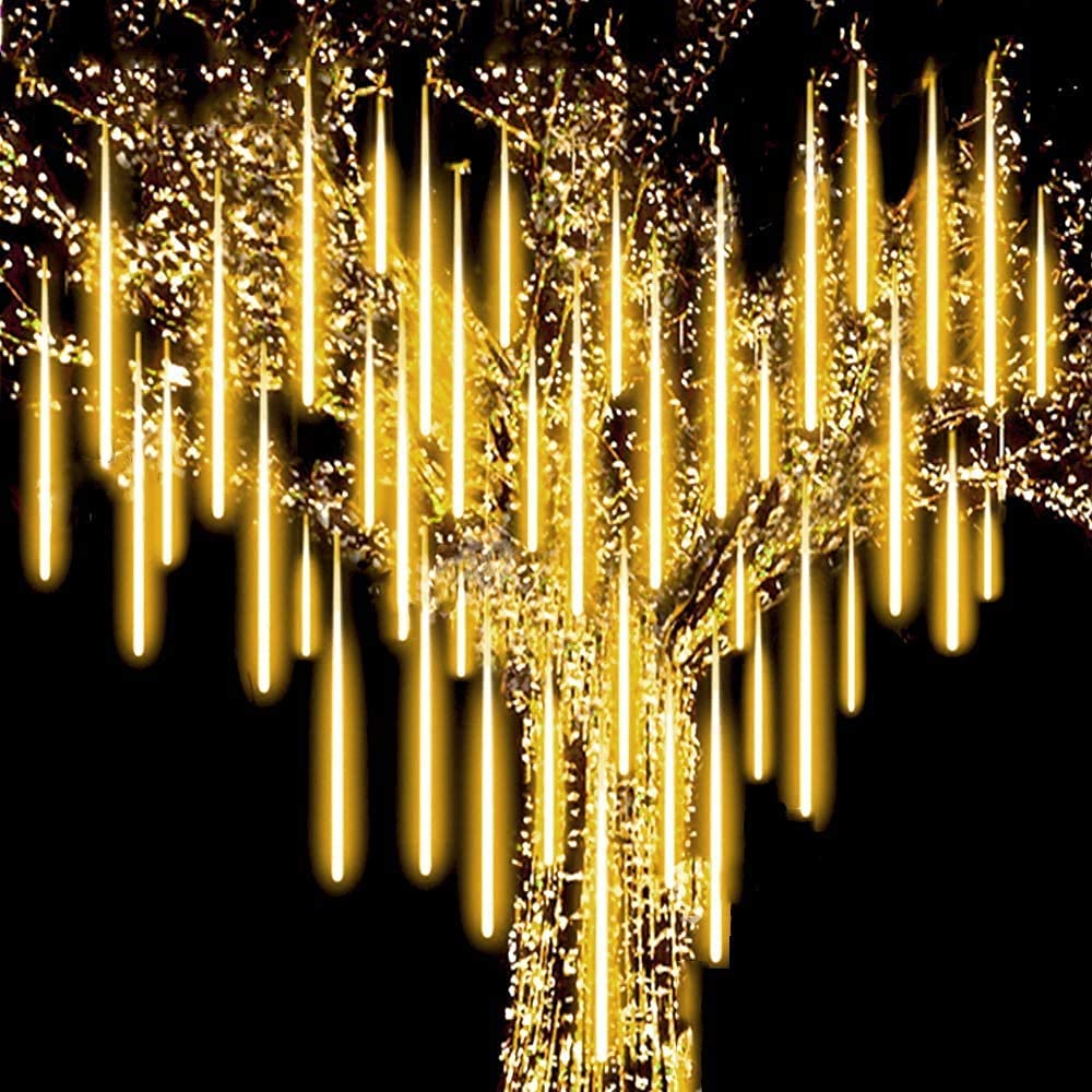 MIRADH Rain Drop LED Meteor Shower 192 LEDs 8 Tubes (11.8″) | Icicle Falling Effect for Diwali, Christmas, New Year, Home & Outdoor Decoration, Balcony, Tree, Party Decor (Warm White)