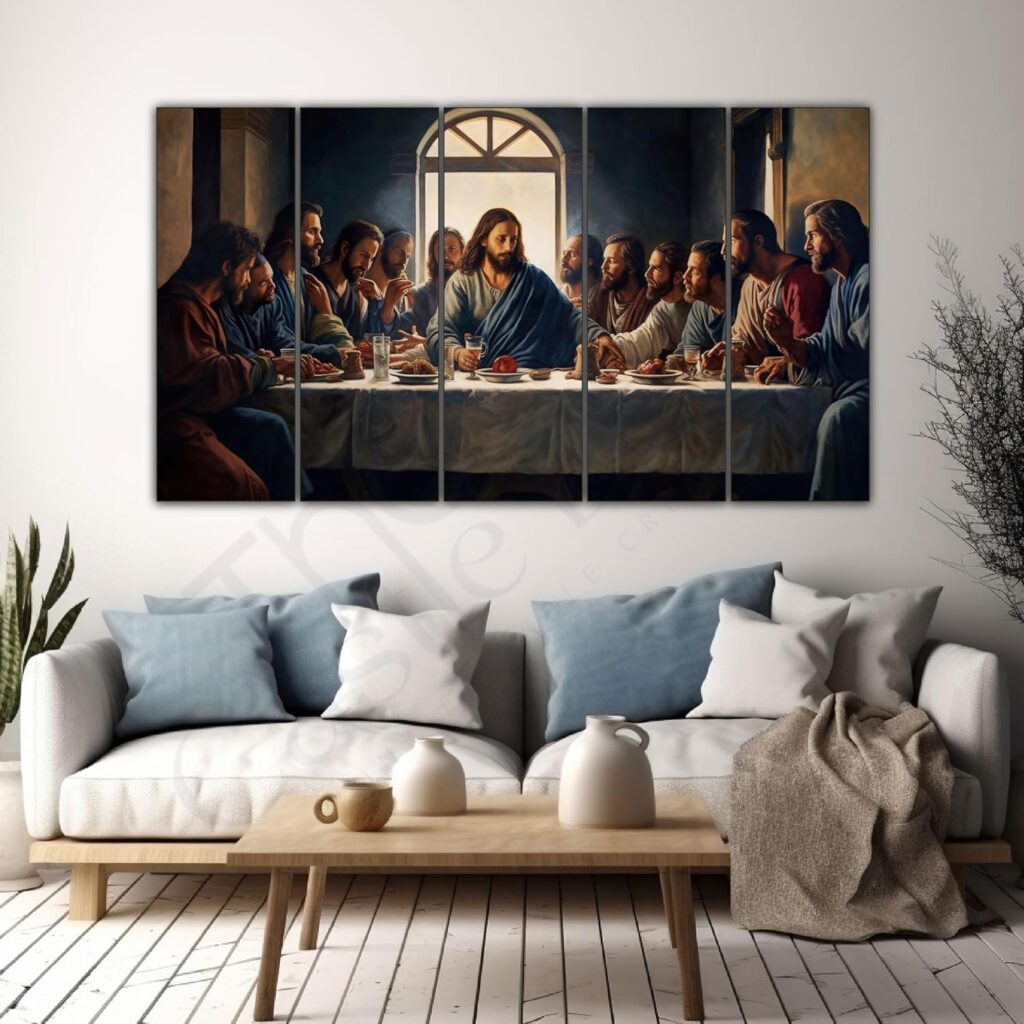 The Castle Decor jesus christ supper meal painting with frame Big Size(36×60”) Wall art for living room,Bedroom,Drawing room,Hotels-Wooden Framed-Digital Painting
