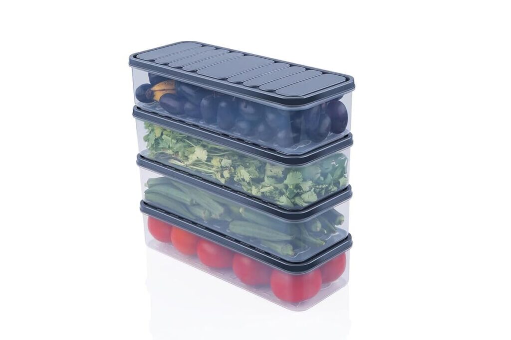 Apply 50% coupon : Clazkit Airtight Plastic Storage Containers Set for Kitchen | Stackable Pantry Organizers & Fridge Storage Boxes | Leak-Proof, Durable & Space-Saving Kitchen Accessories, 1200ml Pack of 4