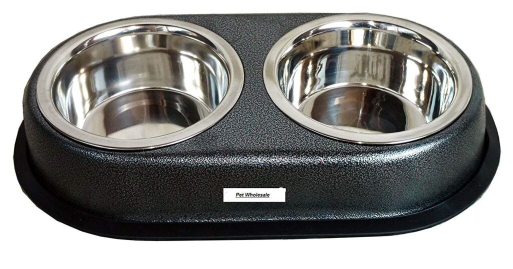 MUNCHOS High Quality Stainless Steel Dog Double Dinner Set, Metallic, 920 ml (Medium)