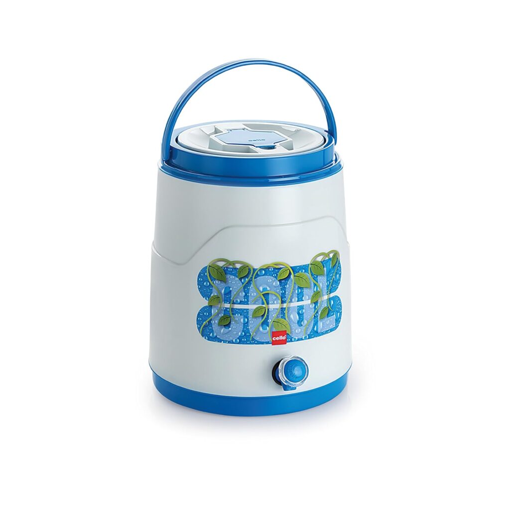 Cello Fountain Plastic PU Insulated Water Jug 7.5 litres, Blue | Leak Resistant | Wide Mouth for Cleaning | BPA Free | Easy to Carry | Ideal for Travel, Picnic, Homes, Offices, Shops & Clinics